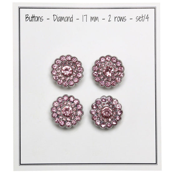 Bling Buttons - Small Stones - Pink - 4 pcs. - Go Handmade
3