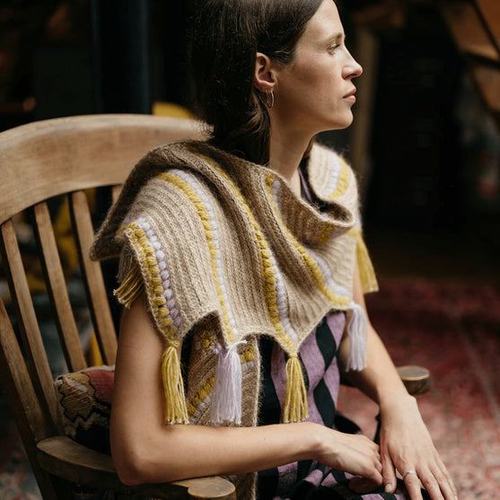 Calendula Shawl - Wrap with Bobbles and Fringe
4