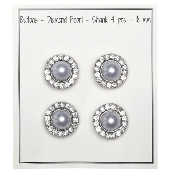 

Pearl Buttons w. Stones - Silver - Multiple Sizes - Go Handmade
1