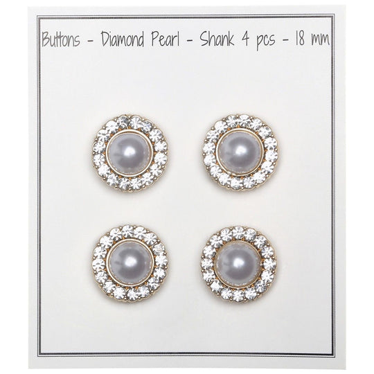 Pearl Buttons w. Stones - Gold - Multiple Sizes - Go Handmade