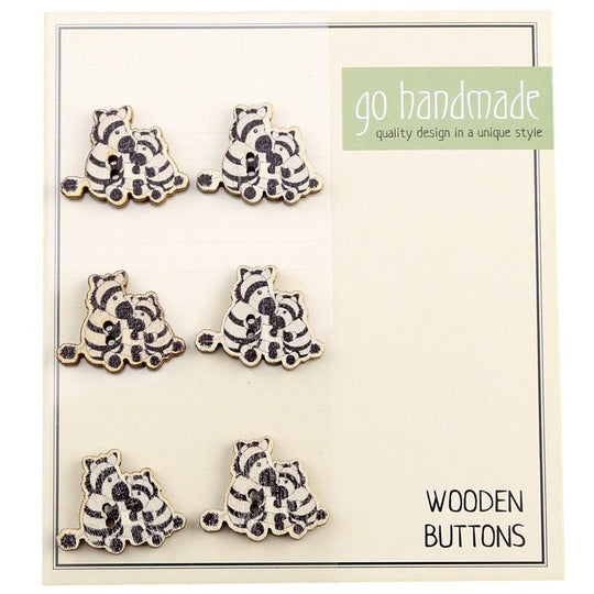 Wooden Buttons - Zebras Paul &amp; Peter - 9 pcs, 20 mm - Go Handmade