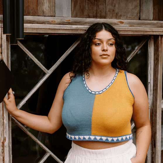 

Bevelled Tank - Sleeveless Intarsia Top
1