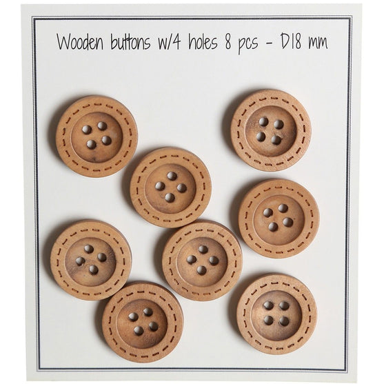 

Wooden Buttons - Round Groove - Stitch Pattern - 8 pcs. - Go Handmade
1