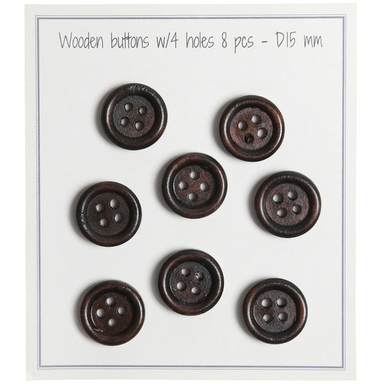 Wooden Buttons - Round Groove - Dark - 8 pcs. - Go Handmade
