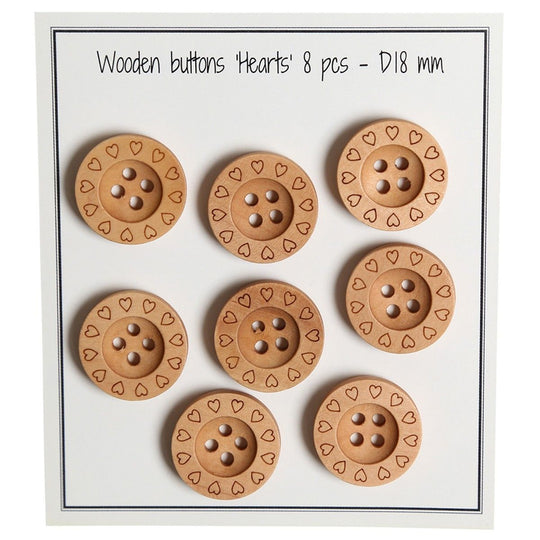 Wooden Buttons - Hearts - 18 mm (0.71 in) - Go Handmade
